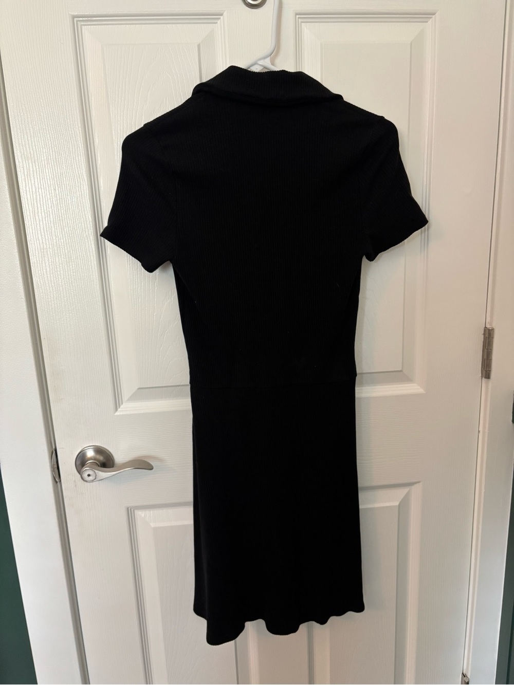 Reformation Jeans Black Ribbed Polo Dress Button Front Stretch Knit Medium - Picture 4 of 10